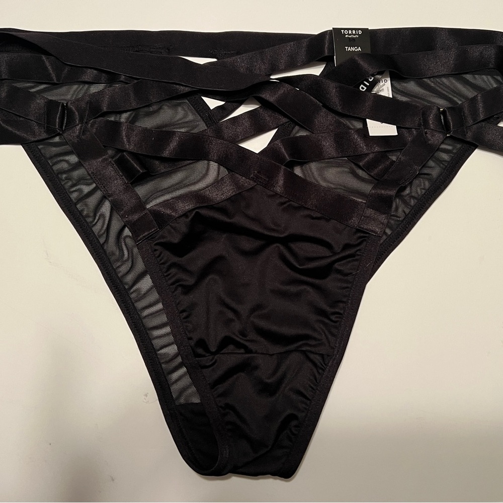 Torrid Black Satin Strappy Tanga